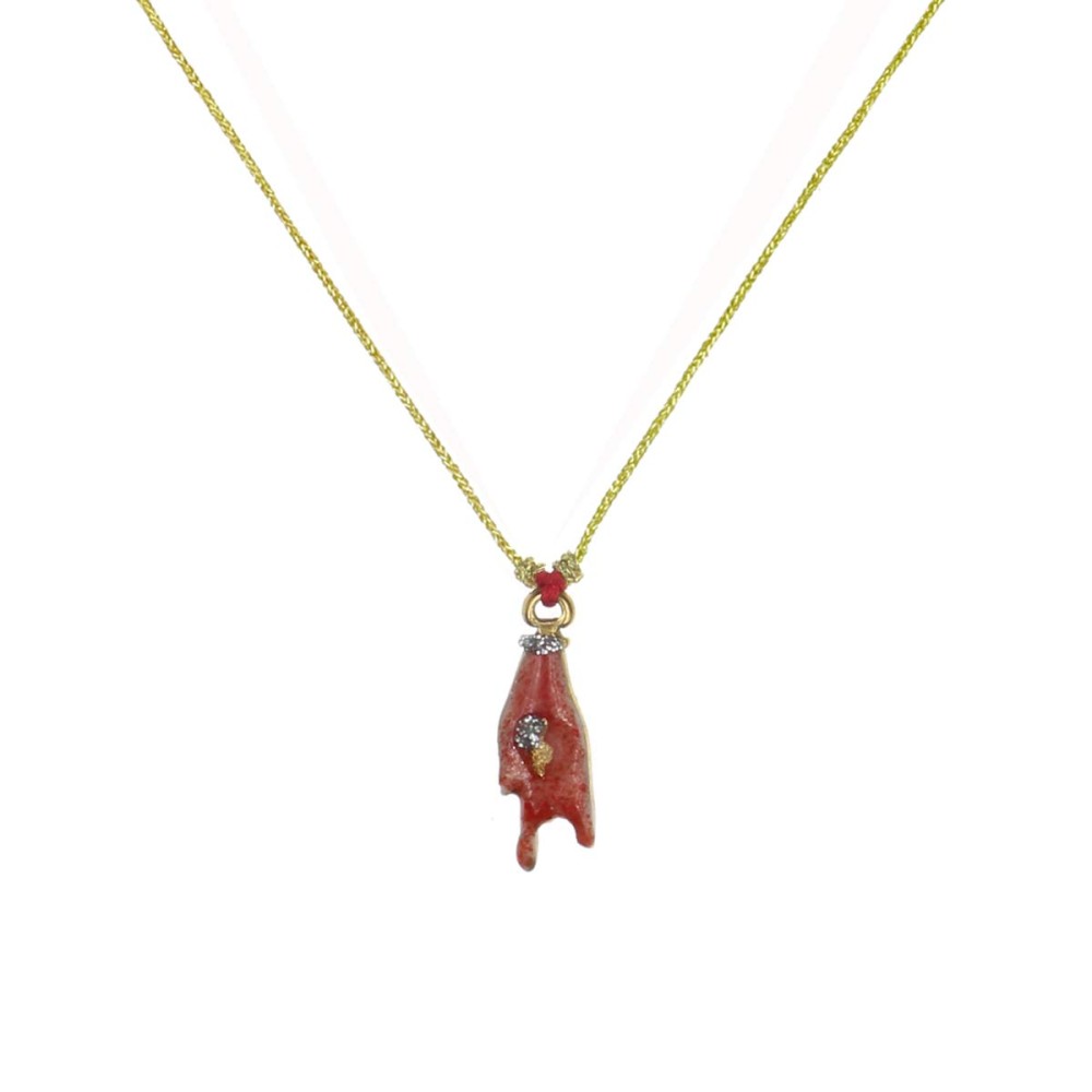 Collier Mano cortuno émaillé corail