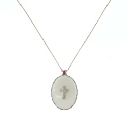 Collier fil argent médaillon GM émail blanc et croix argent vanessa simon