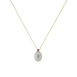 Collier fil argent médaillon PM émail blanc et croix argent vanessa simon