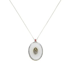 Collier fil argent médaillon GM émail blanc orné d'une vierge collection vanessa simon