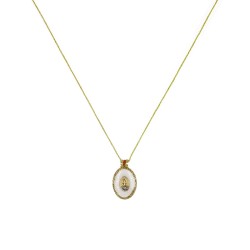 Collier fil argent médaillon GM émail blanc orné d'une vierge collection vanessa simon