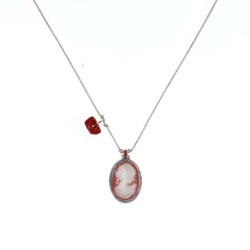 Collier fil argent médaillon PM corail orné d'un camé vanessa simon