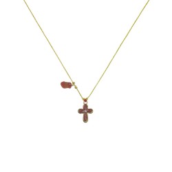 Collier croix émaillée corail