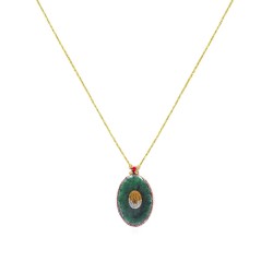 Collier fil or Madone fond Malachite