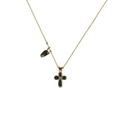 Collier Croix sur cordon Or – Onyx