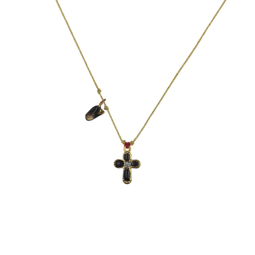 Collier Croix sur cordon Or – Onyx