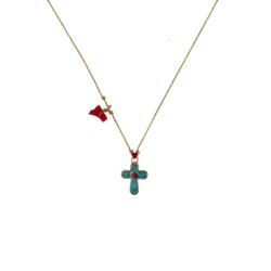 Croix turquoise sur cordon Or