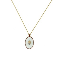 Collier médaillon madone MM émaillé blanc sur fil or