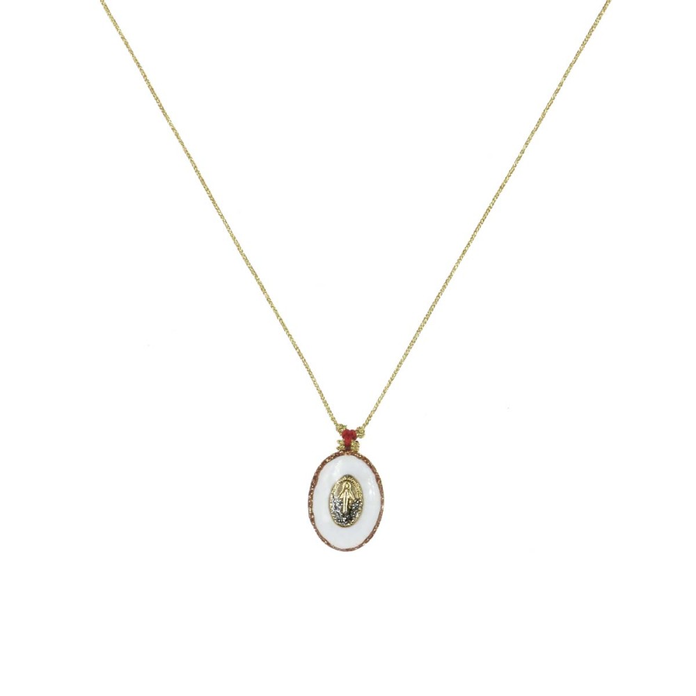Collier médaillon madone PM émaillé blanc sur fil or