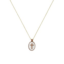 Collier médaillon croix PM émaillé blanc sur fil or