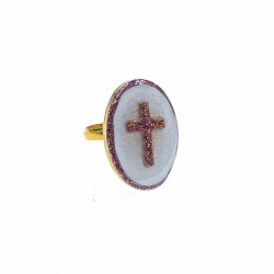 Bague GM émail blanc  croix
