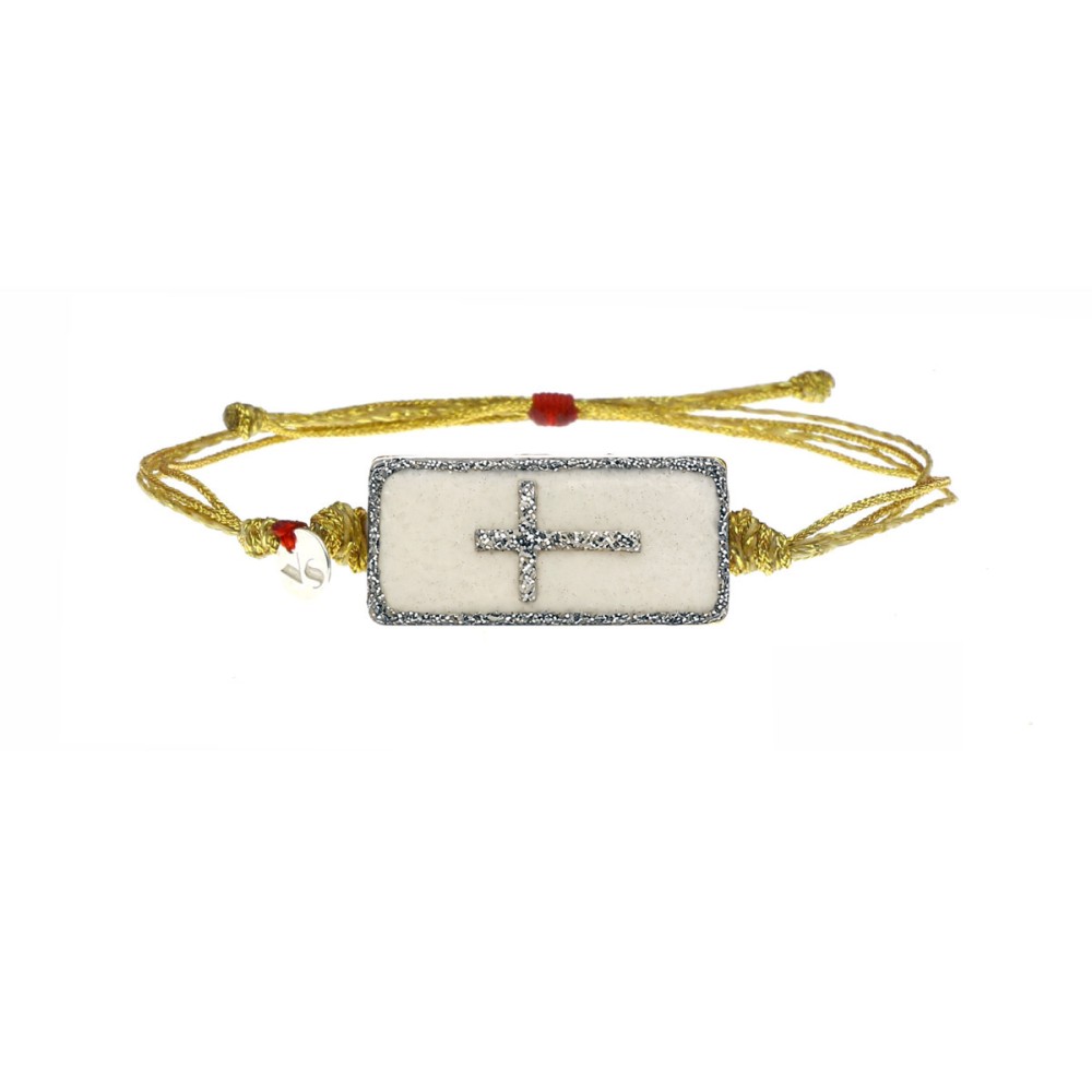 Bracelet émail blanc croix, vanessa simon